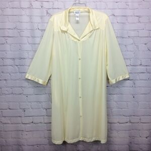 Vintage Vanity Fair House Coat Women's Size L Yellow Grandma Core Button Up Robe